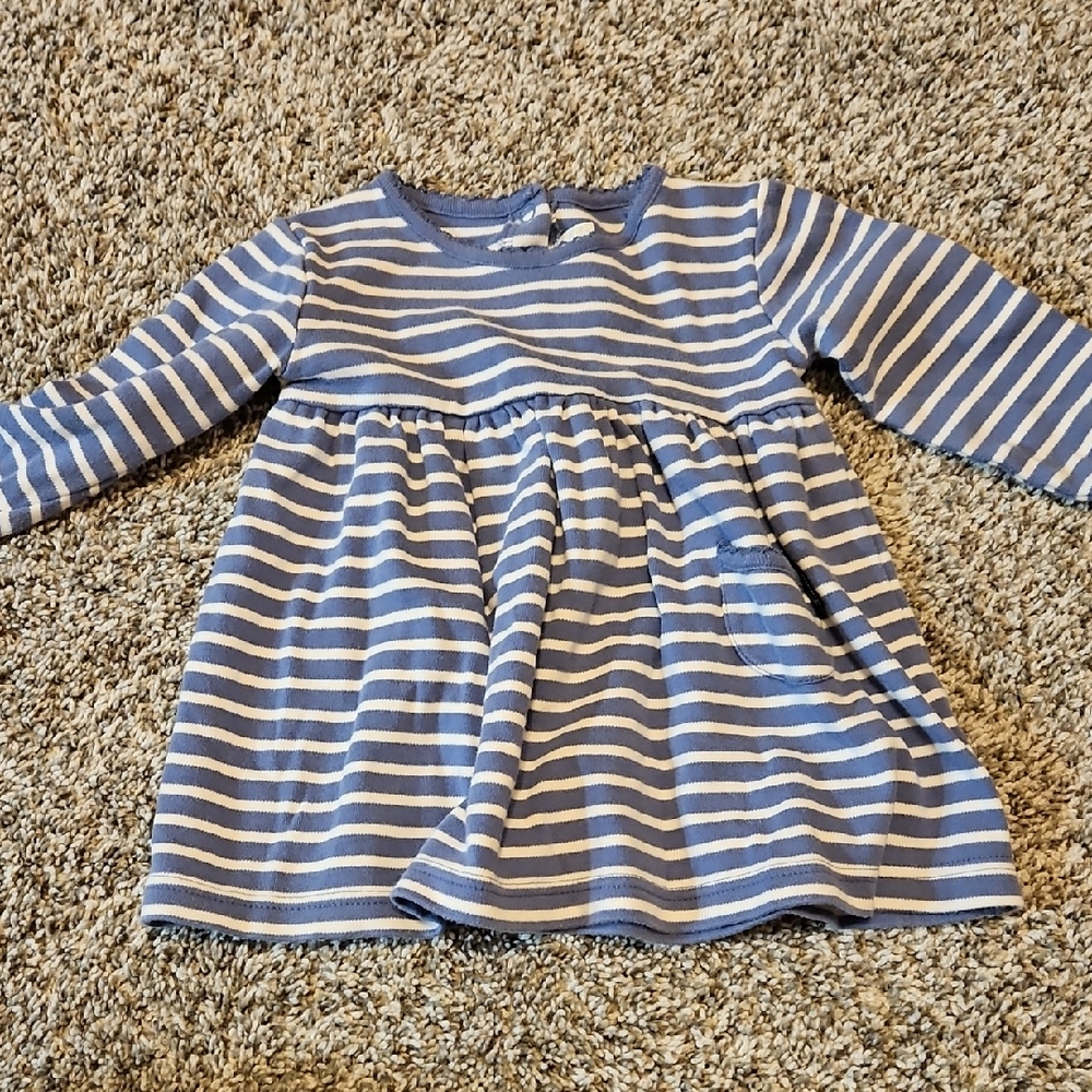 Blue and White Striped Long Sleeve Dress. Size 6-12 Months.